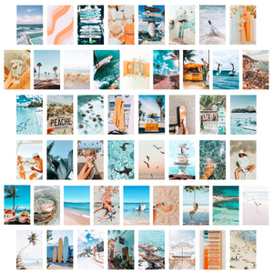 Ikatey Blue Aesthetic Picture, Summer Beach Collage Print Kit