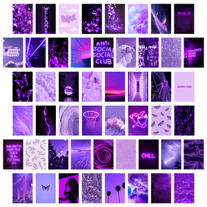 50PCS Purple Aesthetic Picture for Wall Collage, Neon Purple Wall Collage, Wall Art Prints for Room