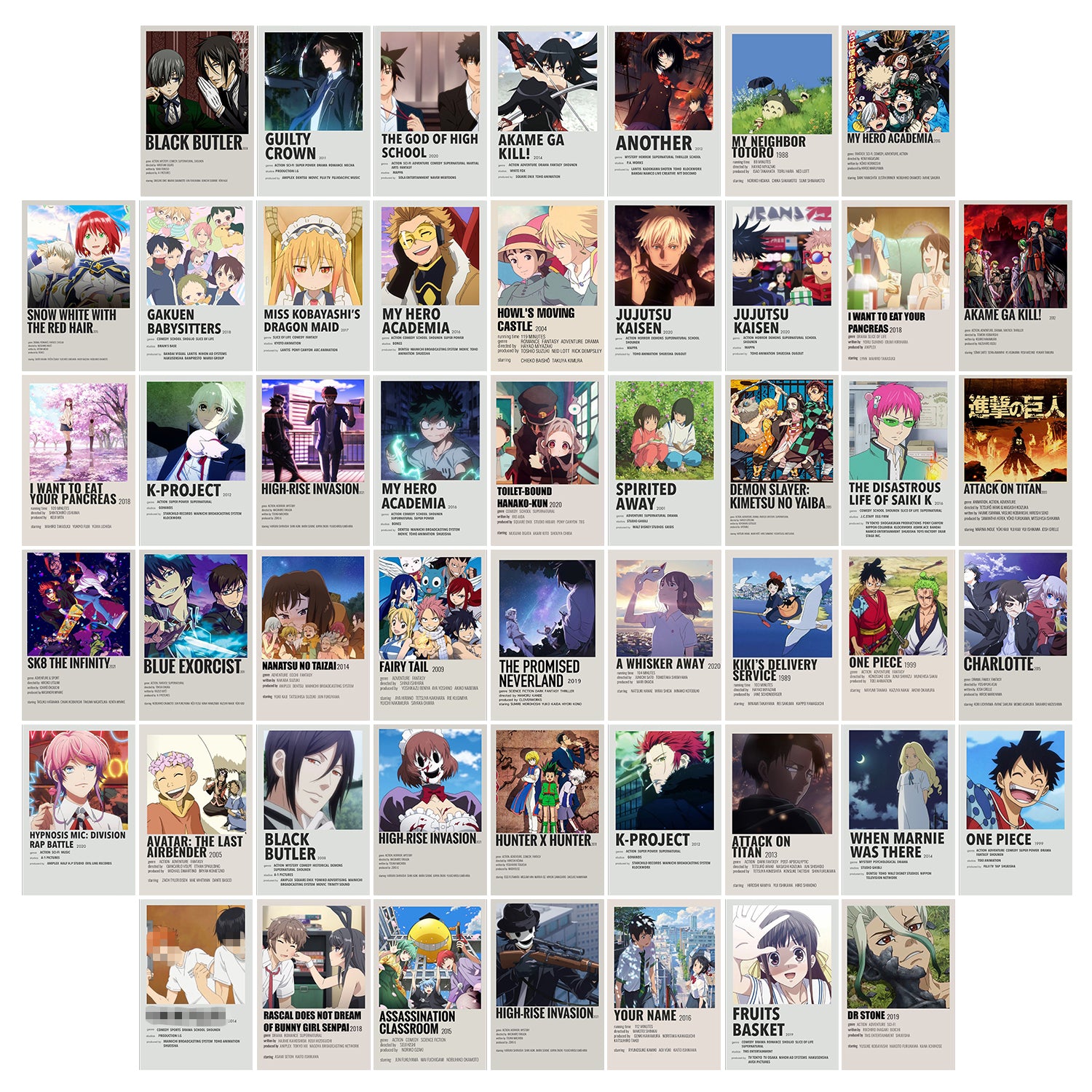 50PCS Anime Movie Poster Aesthetic Pictures Wall Collage Kit, Indie Sm –  Ikatey