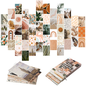 50PCS Boho Aesthetic Pictures Wall Collage Kit, Peach Teal Photo Collection, Small Posters for Room Bedroom Aesthetic