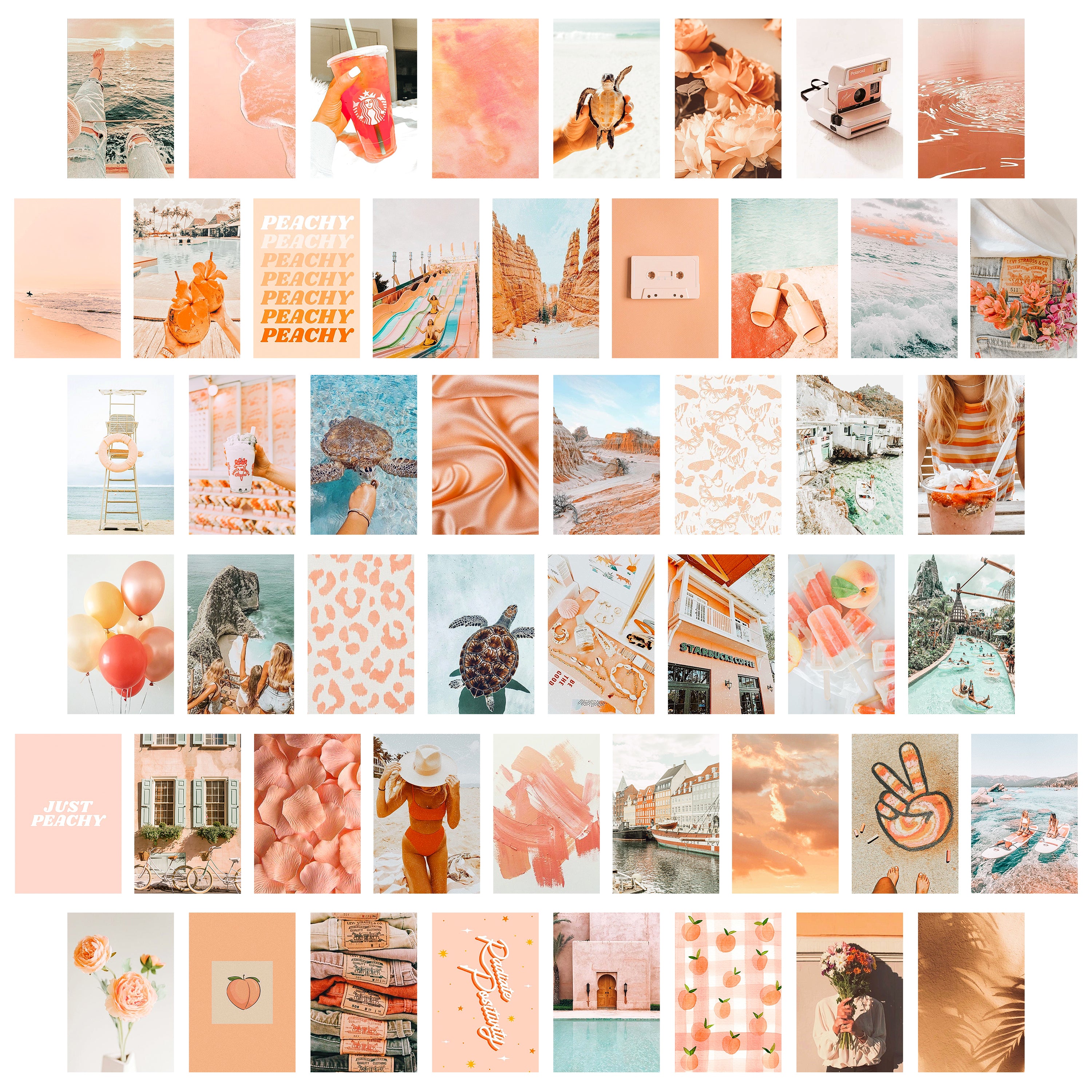 50PCS Peach Beach Aesthetic Wall Collage Kit, Boho Style Collage Print Kit, Wall Art Print for Room