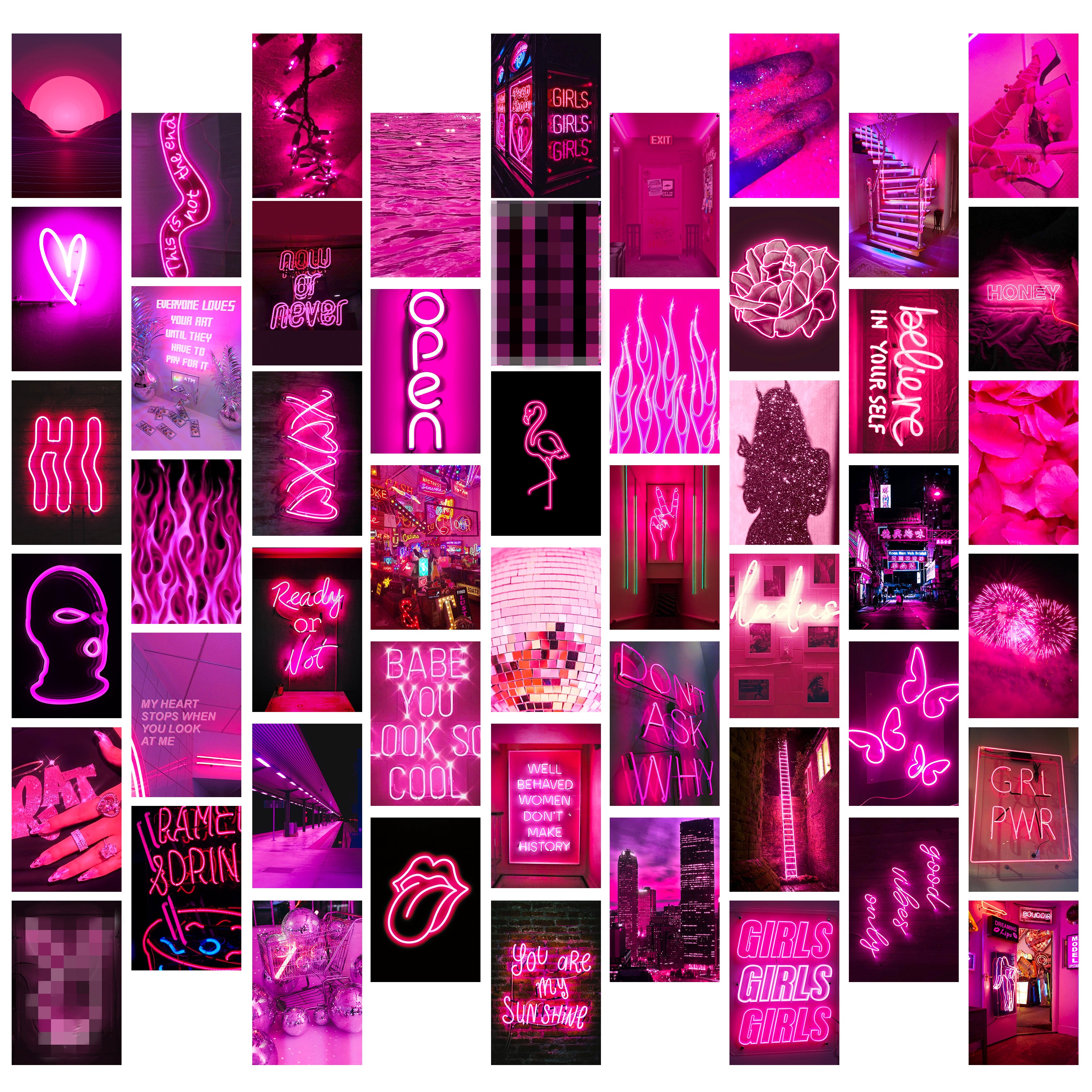 50PCS Pink Neon Aesthetic Pictures Wall Collage Kit, Aesthetic Picture for Dorm Photo Wall Decor, Wall Art Pink for VSCO Girls