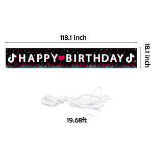 Music Note Happy Birthday Long Banner, Music Note Theme Birthday Party Decorations Music Short Video Party Supplies