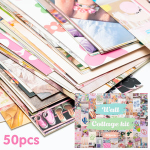 50Pcs Danish Pastel Aesthetic Wall Collage Kit Pink Theme Poster Art Print Warm Color Pictures Collage Room Bedroom Decor Gift for Teen Girls