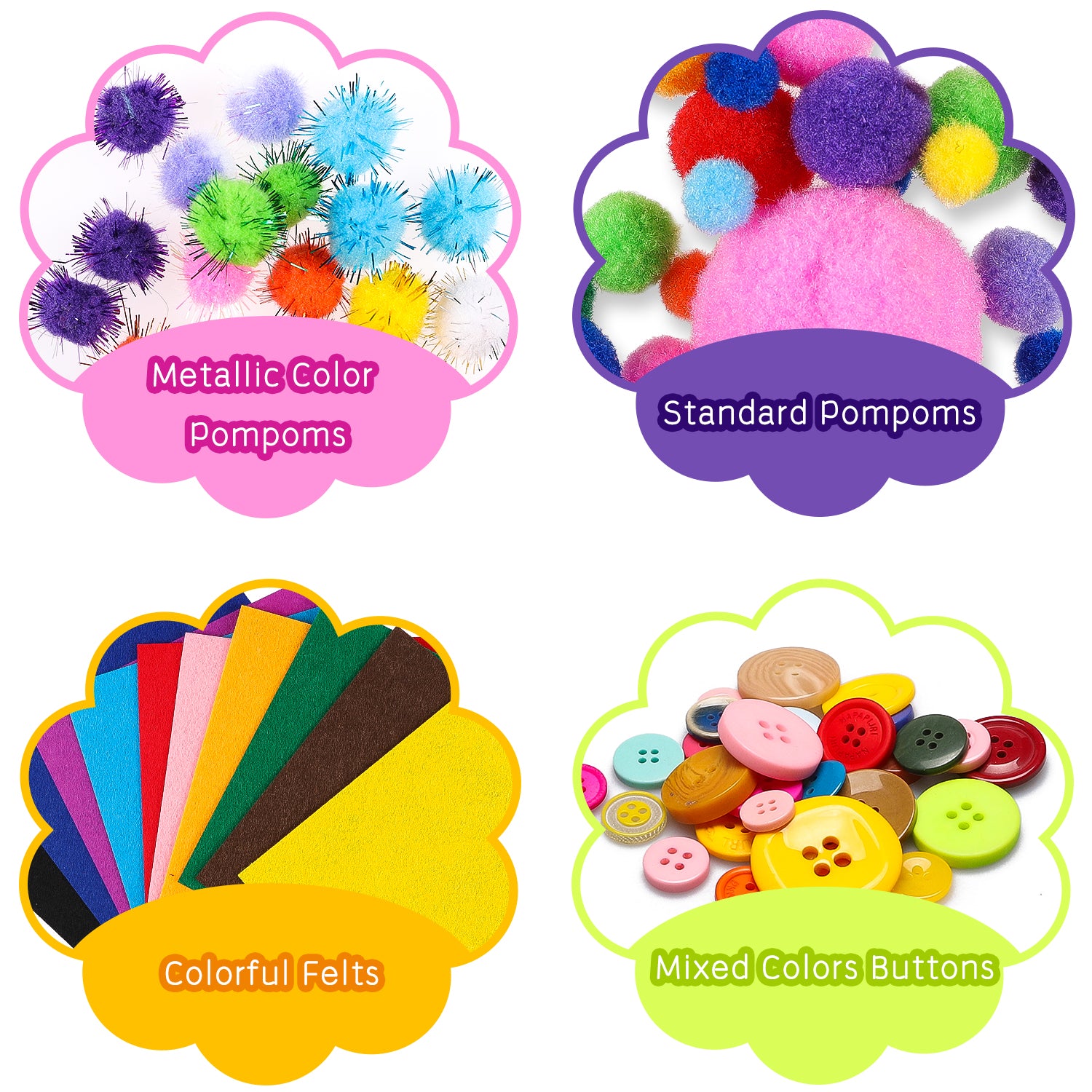 1000Pcs DIY Art Craft Kit for Kids Creative Pompoms Hand puppet  Feather Foam Flowers Letters Crystal Sticker  Colorful Wooden Sticks Paper