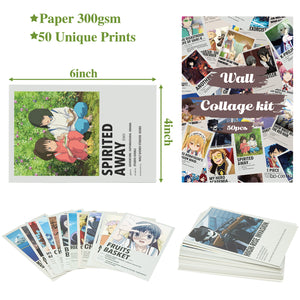 50PCS Anime Movie Poster Aesthetic Pictures Wall Collage Kit, Indie Small Posters, Teens Anime Movie Style Room Decor