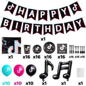 146Pcs Music Note Birthday Party Decorations Set, Happy Birthday Banner Balloons Tablecloth Dinner Plates Plastic Knife Spoon Fork Napkin Paper Cup for Birthday Baby Shower Carnival Decoration