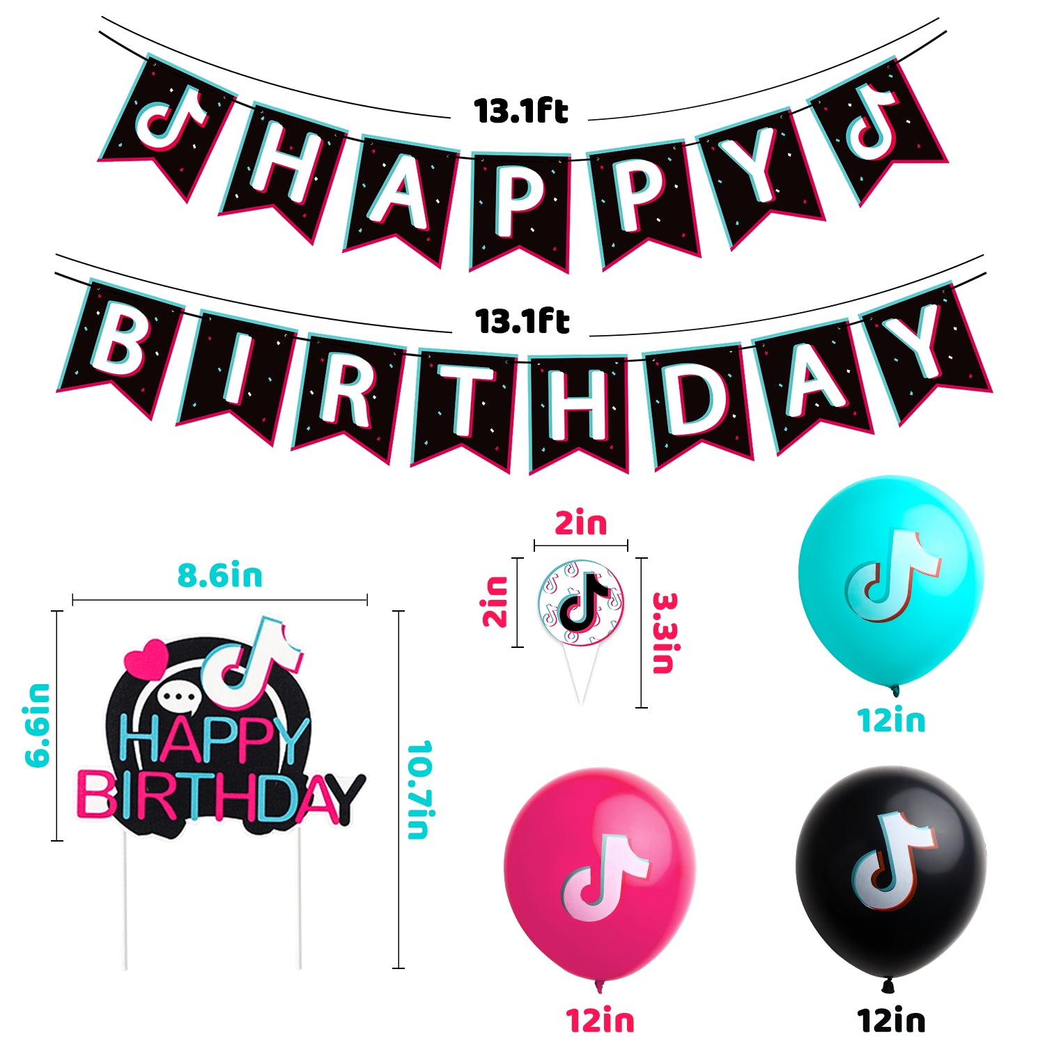 56Pcs Music Note Happy Birthday Party Decorations Set-Musical Theme Happy Birthday Banner Assorted Color Latex Balloons Cake Cupcake Toppers for Teen Boys Girls Birthday Friend Gathering Decor