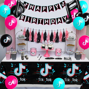 146Pcs Music Note Birthday Party Decorations Set, Happy Birthday Banner Balloons Tablecloth Dinner Plates Plastic Knife Spoon Fork Napkin Paper Cup for Birthday Baby Shower Carnival Decoration