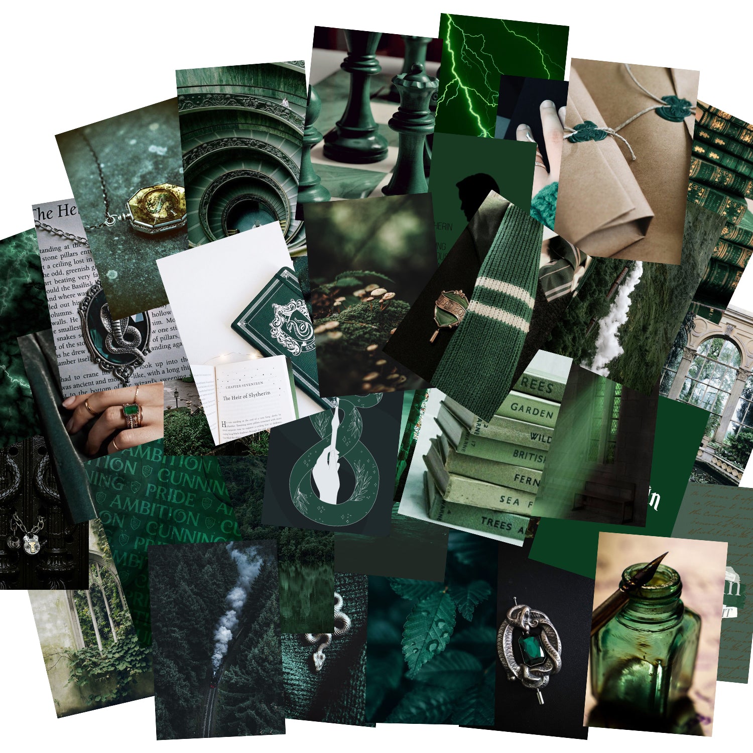 50PCS Dark Wizard Magic Green Academia Aesthetic Wall Collage Kit, Art Collage Kit, Aesthetic Poster for Dorm Wall Decor