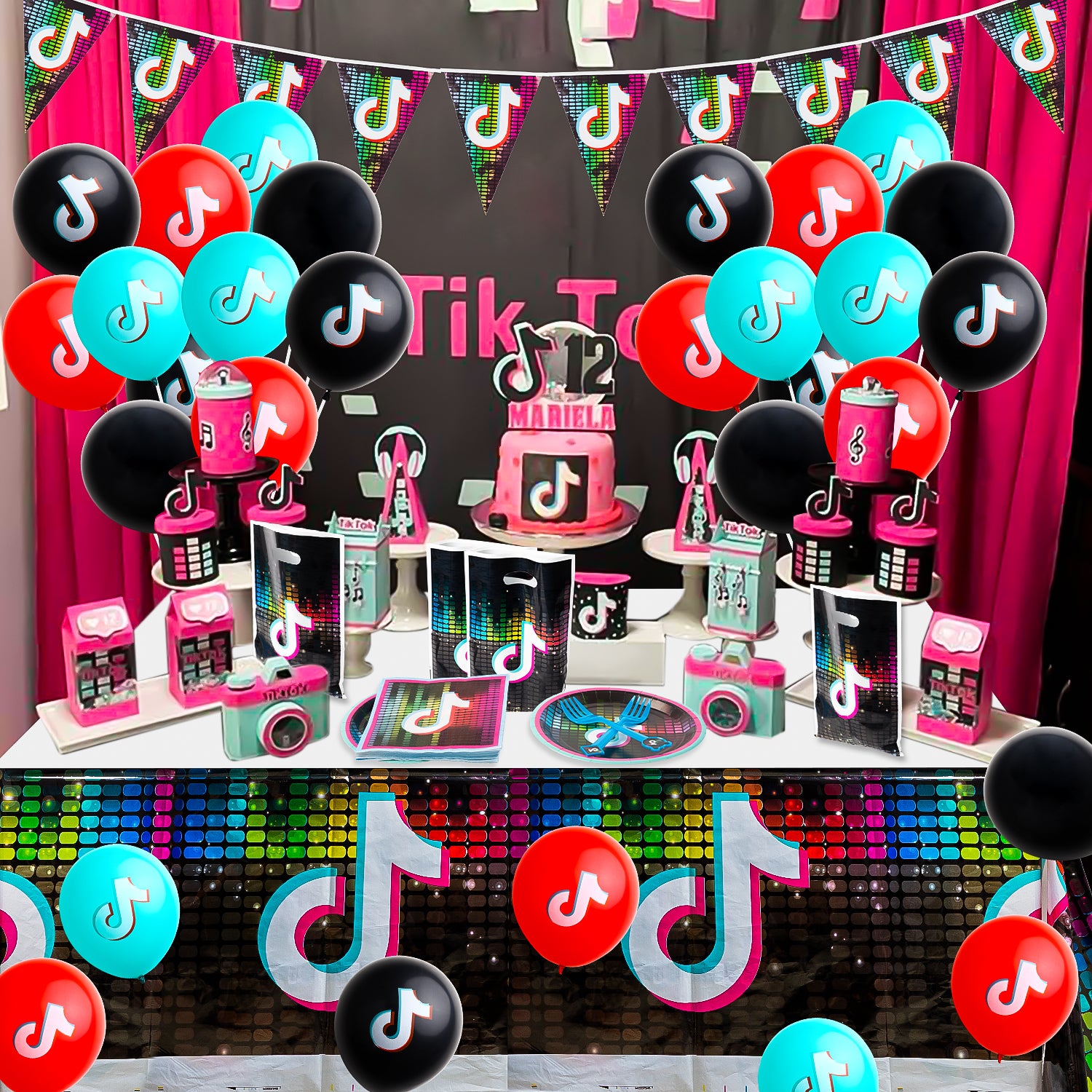 124Pcs Music Note Party Supplies Set, Include Party Pennants Balloons Table Cloth Gift Bags Plates Forks Napkin for Musical Note Theme Birthday Party Decorations, Supply Pack Serves 20 Guests