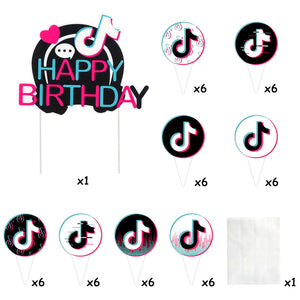 49Pcs Music Note Happy Birthday Cake Topper Cupcake Toppers Kit, Cool Musical Themed Birthday Party Cake Cupcake Dessert Decorations Supplies for Boys Girls Birthday Celebrate Baby Shower Decor