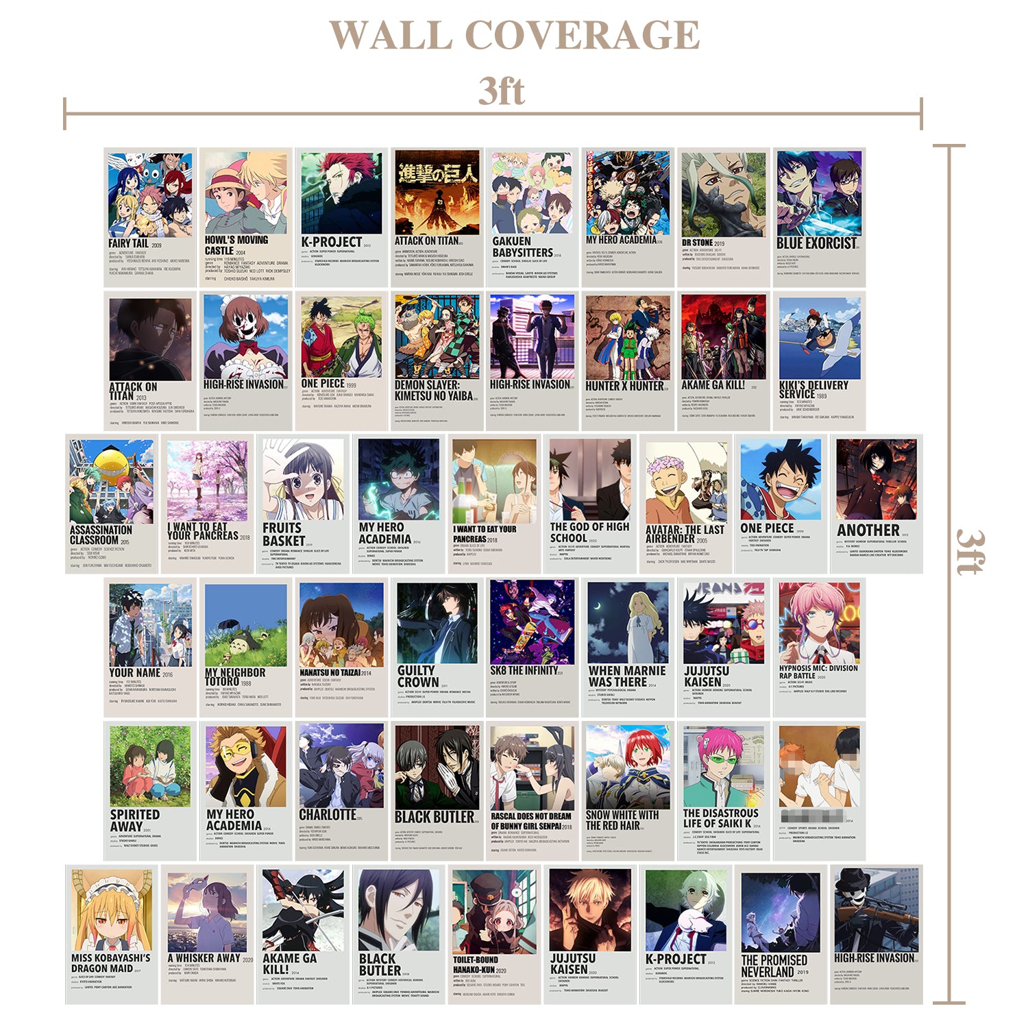 50PCS Anime Movie Poster Aesthetic Pictures Wall Collage Kit, Indie Small Posters, Teens Anime Movie Style Room Decor