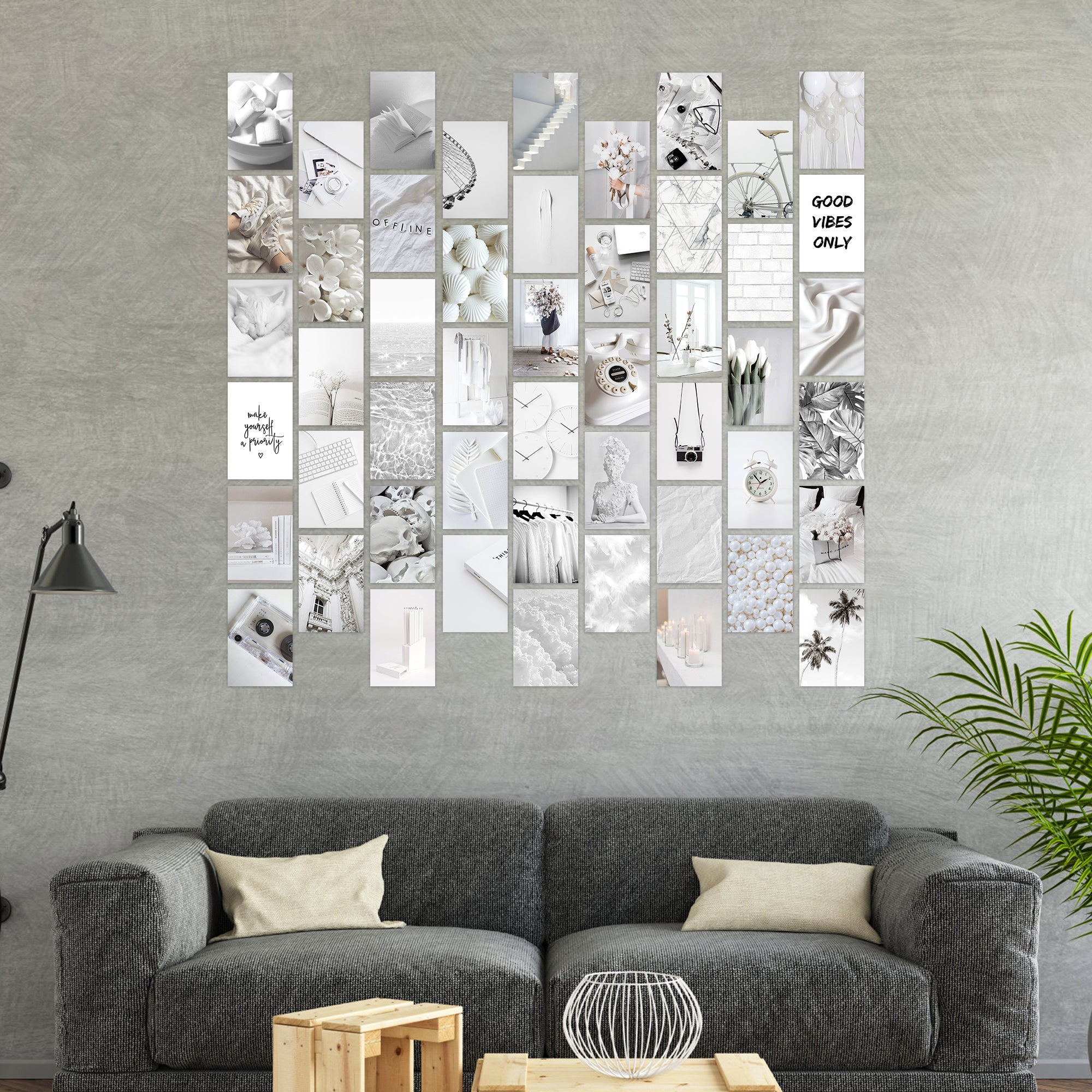 50PCS White Neutral Light Grey Wall Collage, Aesthetic Poster for Bedroom