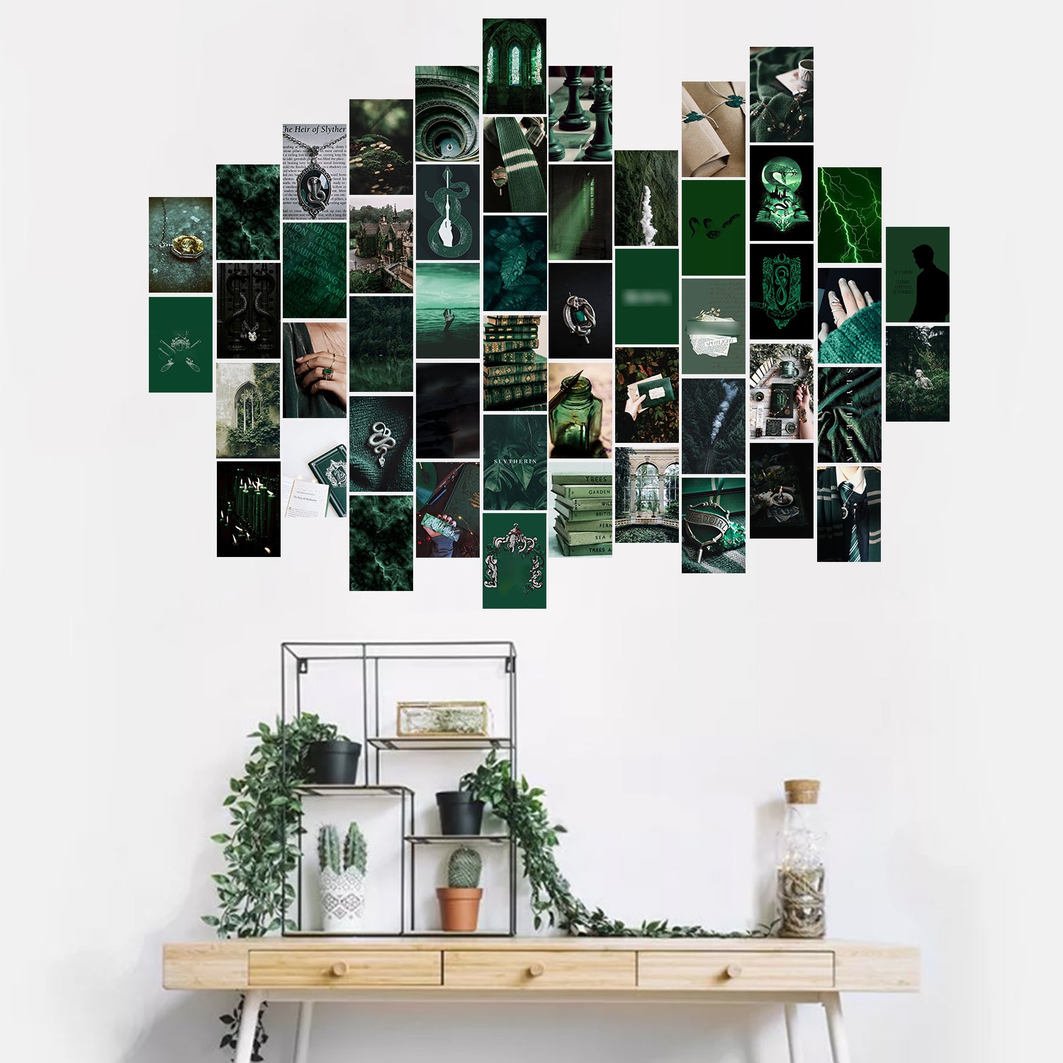 50PCS Dark Wizard Magic Green Academia Aesthetic Wall Collage Kit, Art Collage Kit, Aesthetic Poster for Dorm Wall Decor