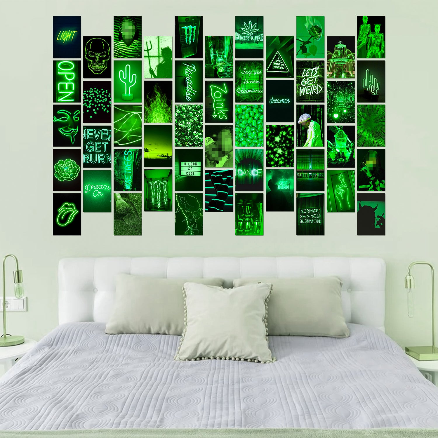 50PCS Green Neon Aesthetic Pictures Wall Collage Kit, Aesthetic Posters, Neon Posters Collections, Bedroom Decor for Teen Girl