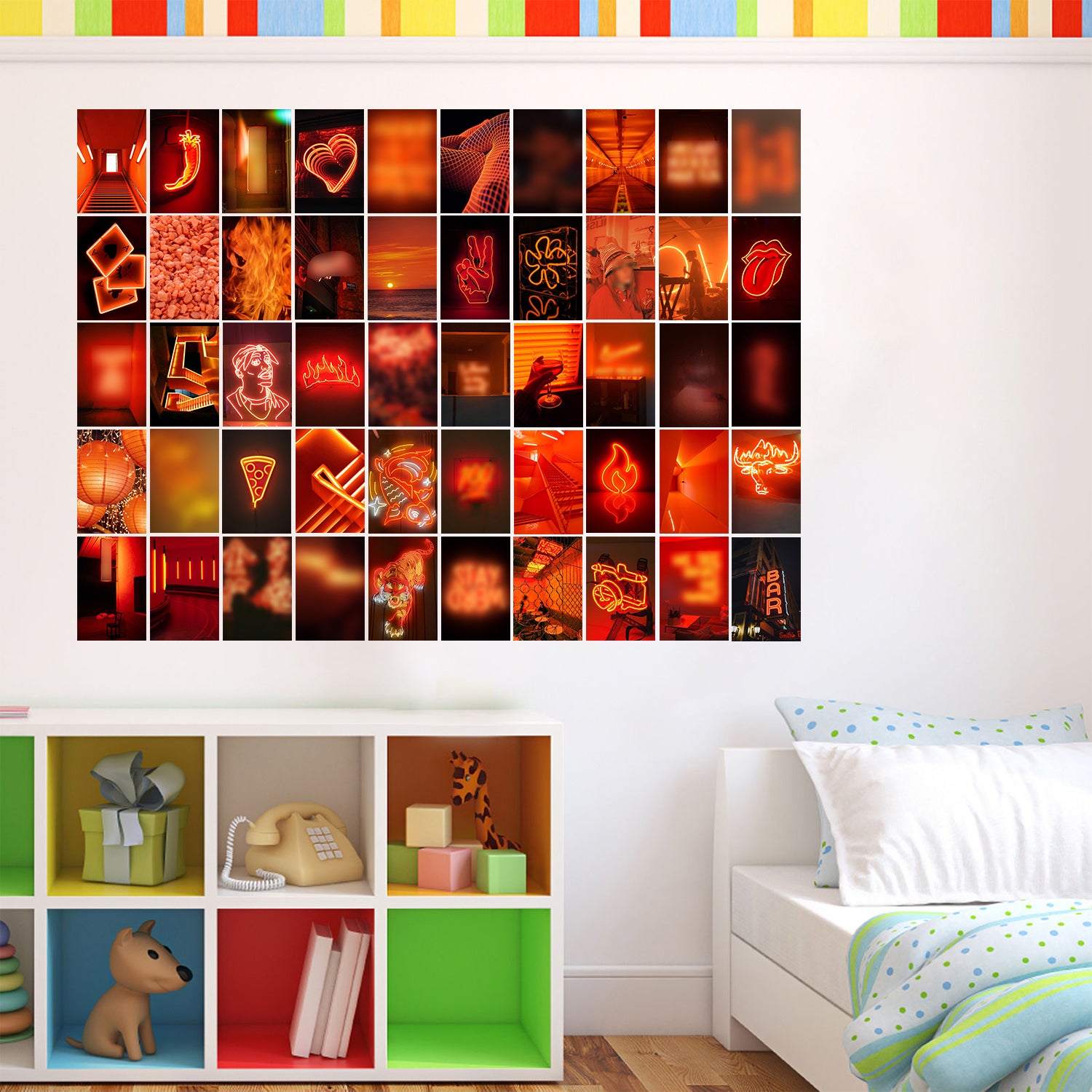 50PCS Orange Neon Aesthetic Wall Collage Kit, Wall Art Prints for Boys, Orange Aesthetic  Picture