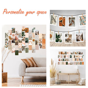 50PCS Boho Aesthetic Pictures Wall Collage Kit, Peach Teal Photo Collection, Small Posters for Room Bedroom Aesthetic