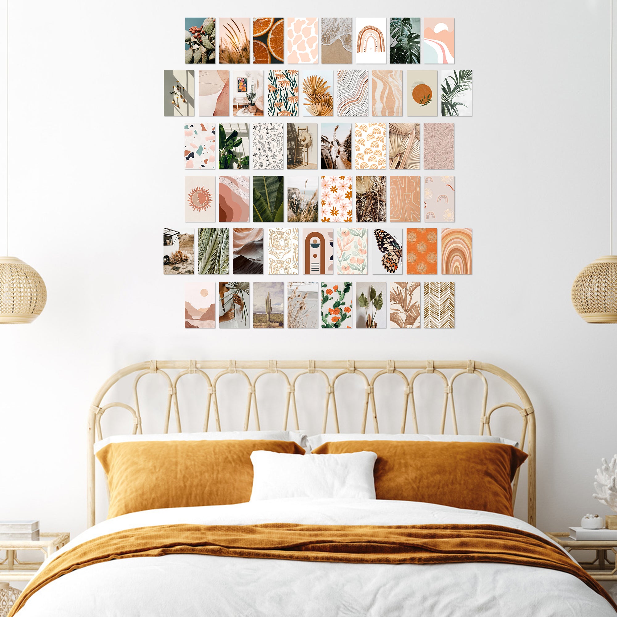 50PCS Boho Aesthetic Pictures Wall Collage Kit, Peach Teal Photo Collection, Small Posters for Room Bedroom Aesthetic